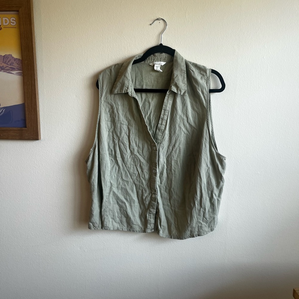 H&M Linen Blend Shirt in Light Olive